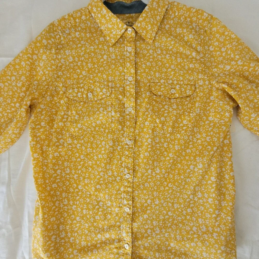 Yellow Floral Womens Button Long Sleeve ShirtSt Johns Bay Size L  NWT - Picture 10 of 15